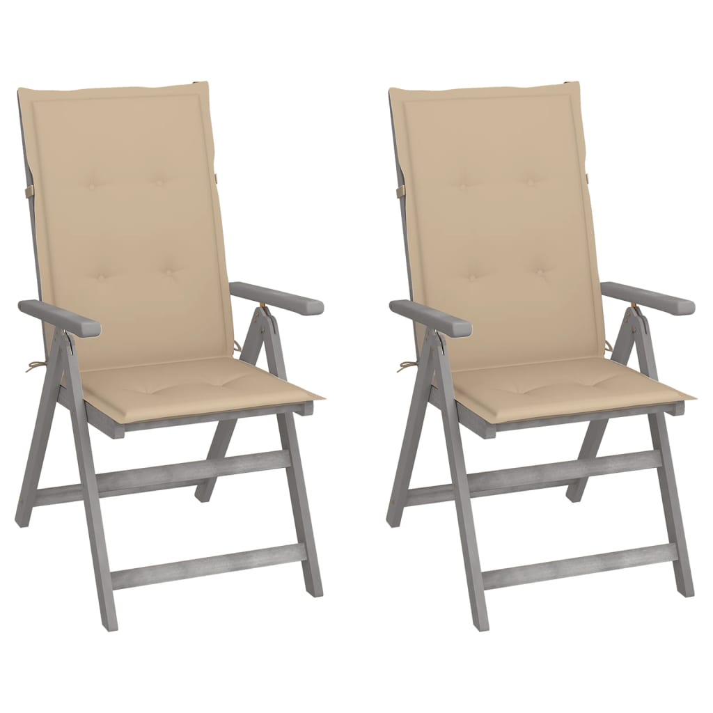 vidaXL Cadeiras jardim reclináveis c/ almofadões 2 pcs acácia maciça