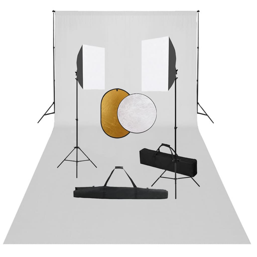 vidaXL Kit estúdio fotográfico com softbox iluminação/fundo/refletor