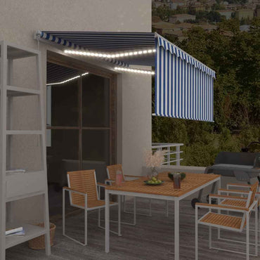 vidaXL Toldo retrátil manual com estore/LED 3x2,5 m azul e branco