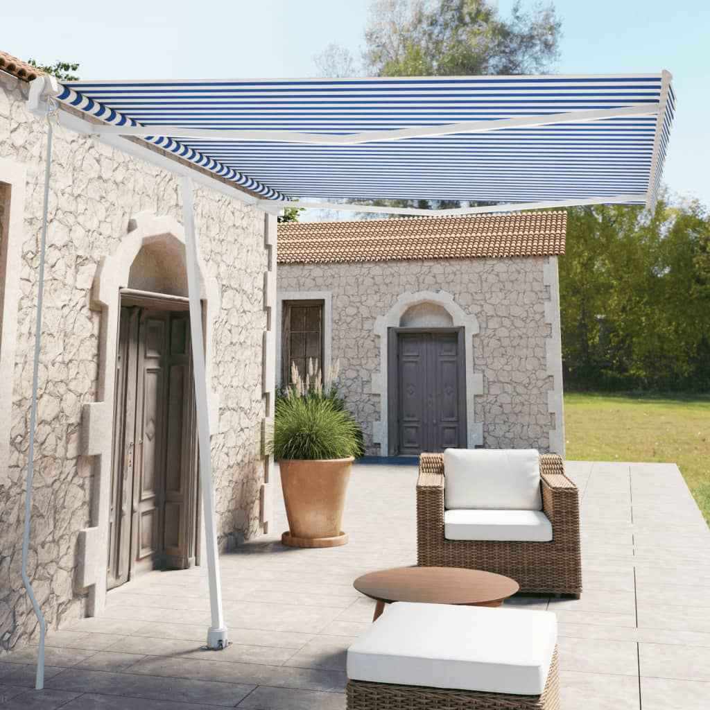 vidaXL Toldo retrátil manual independente 300x250 cm azul e branco