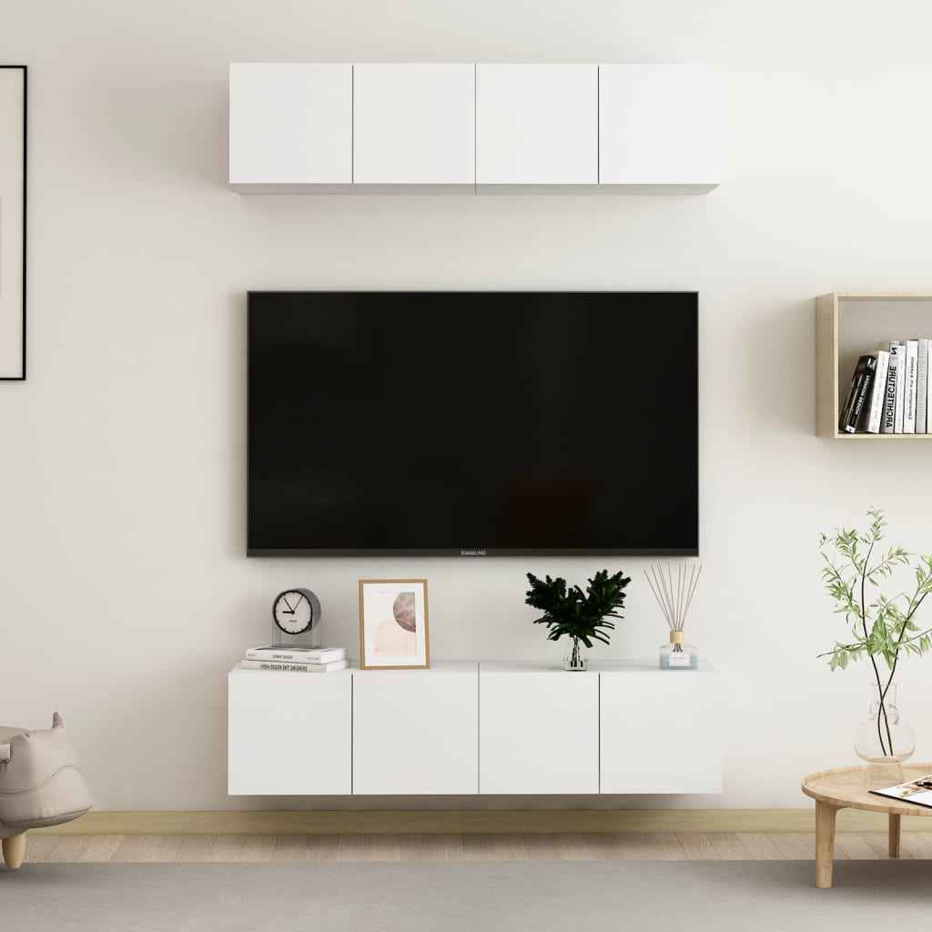 vidaXL Móveis de TV 4 pcs 60x30x30 cm contraplacado branco