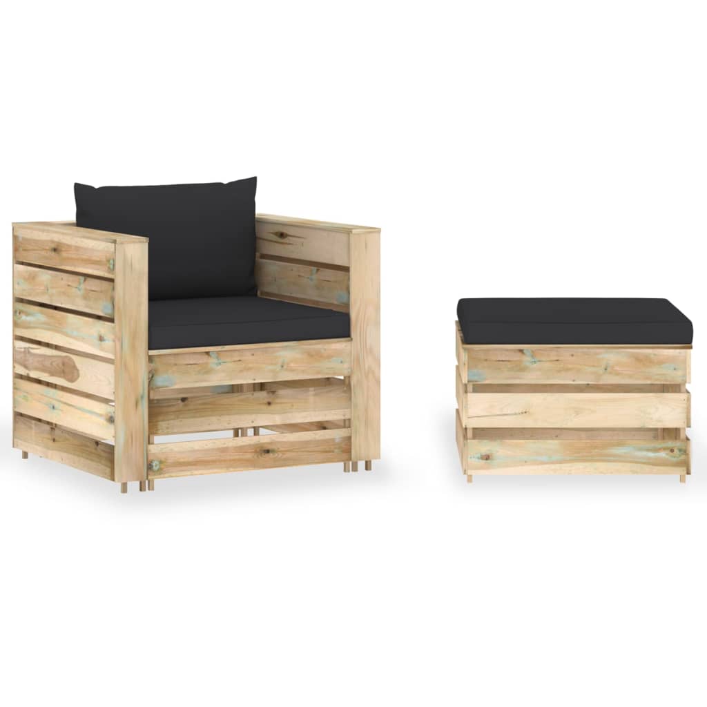 vidaXL 2 pcs conj. lounge jardim + almofadões madeira impreg. cinzento