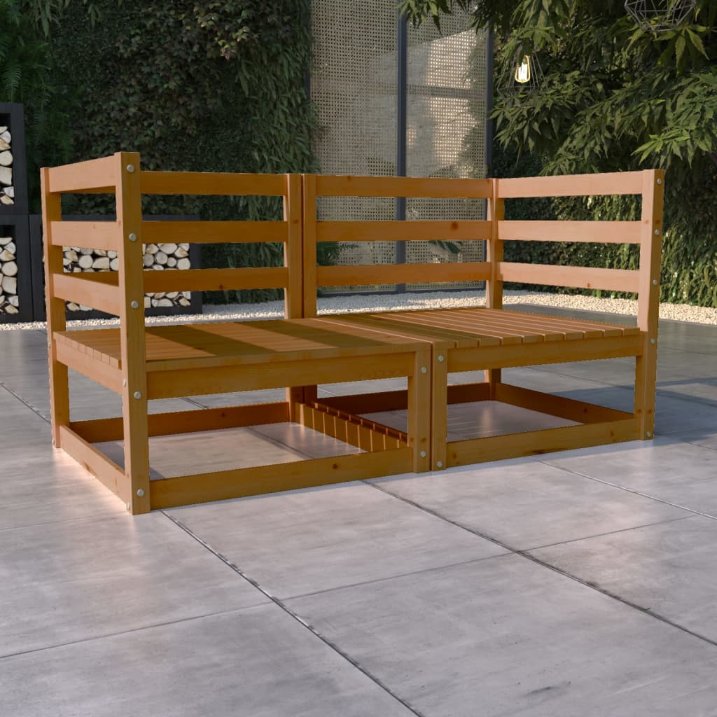 vidaXL Sofá de 2 lugares para jardim pinho maciço
