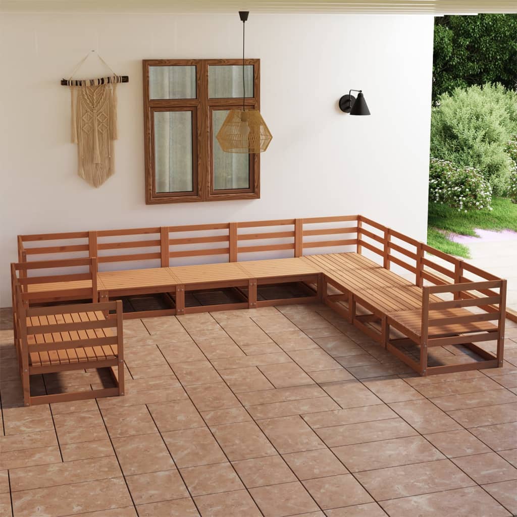 vidaXL 10 pcs conjunto lounge de jardim pinho maciço cinzento