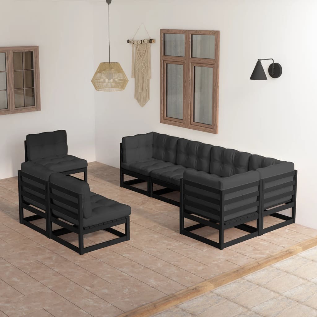 vidaXL 8 pcs conjunto lounge de jardim pinho maciço cinzento