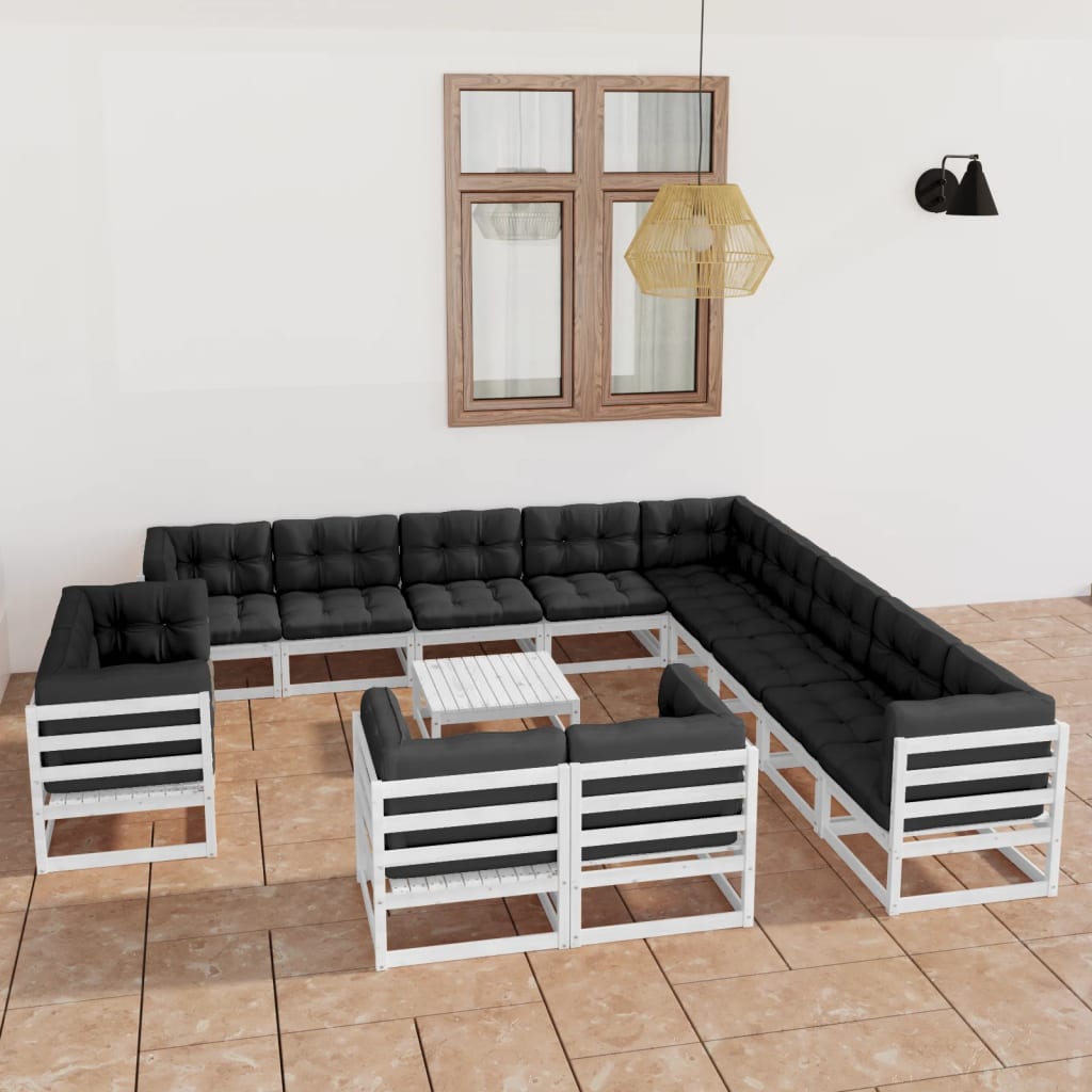vidaXL 14 pcs conjunto lounge de jardim com almofadões pinho maciço