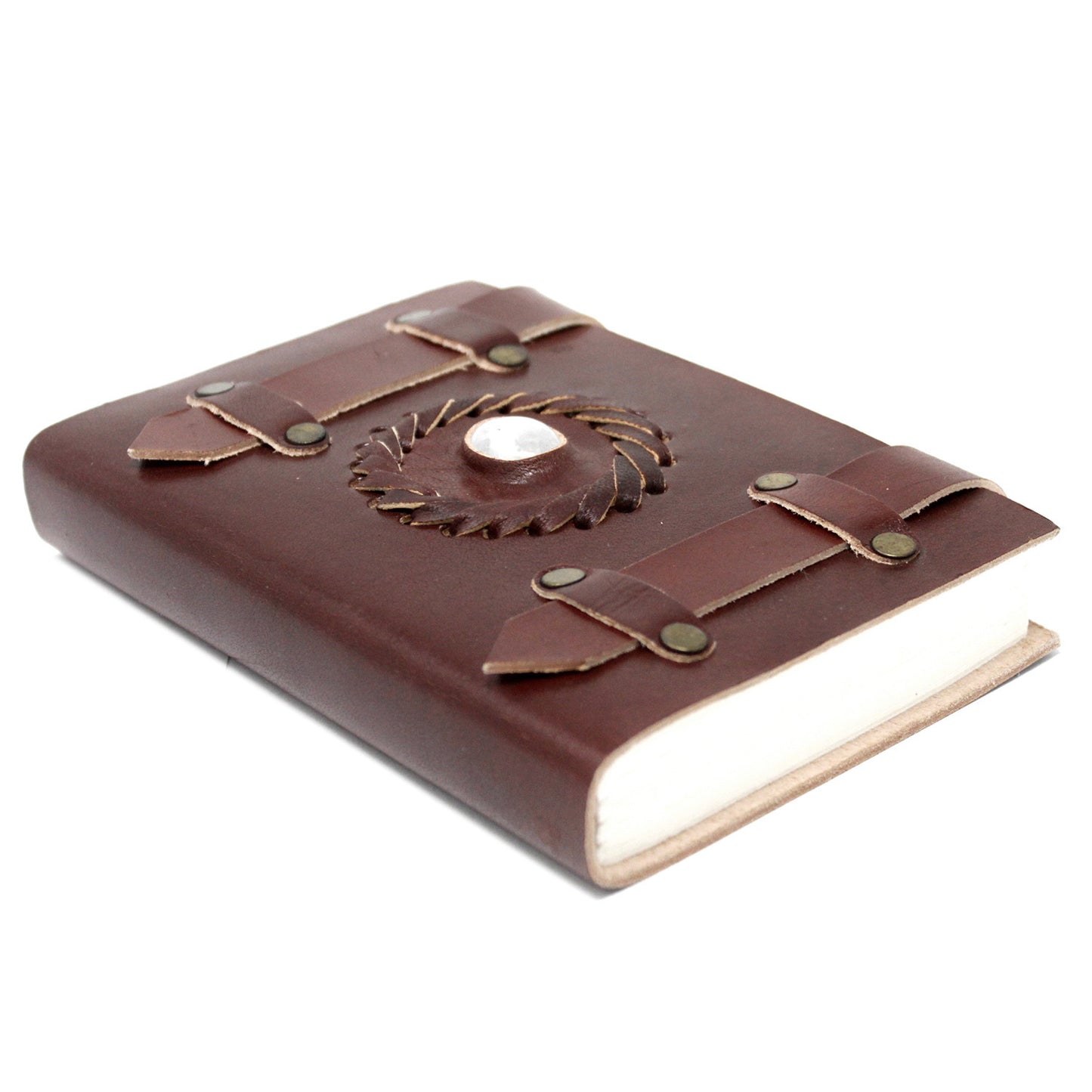 Leather Moonstone with Belts Notebook 15x10 cm