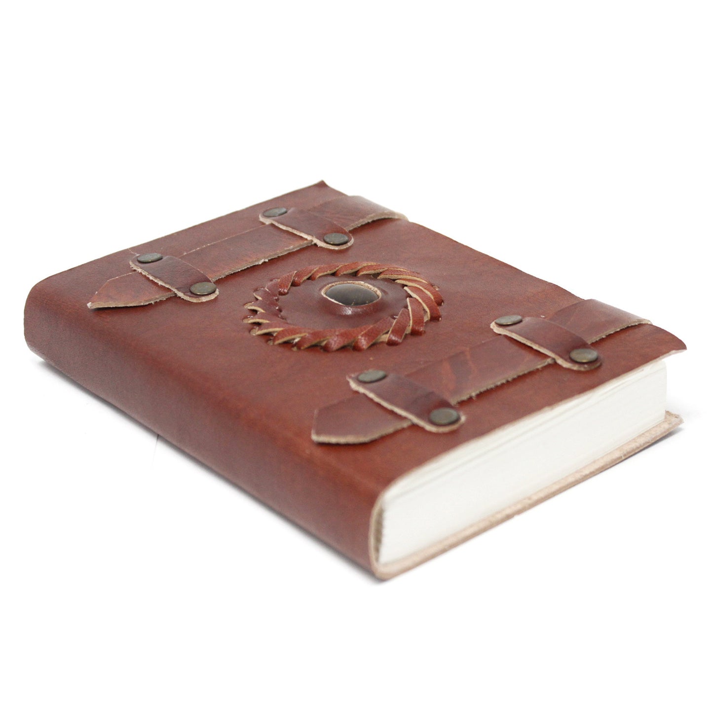 Leather Tigereye with Belts Notebook 15x10 cm