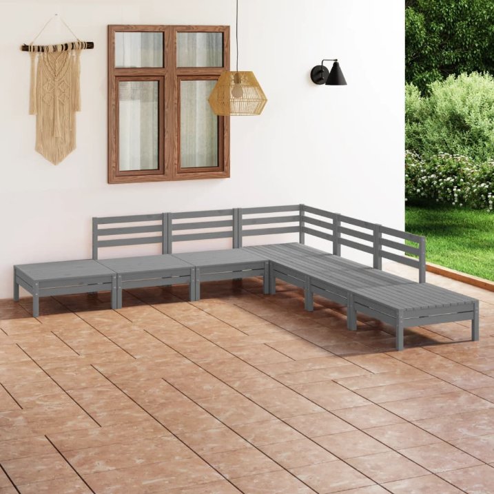 vidaXL 7 pcs conjunto lounge de jardim pinho maciço