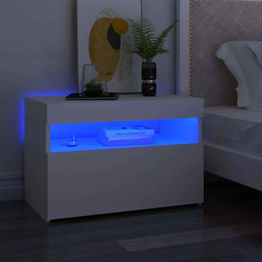vidaXL Mesa de cabeceira & luzes LED 60x35x40 cm deriv. madeira branco