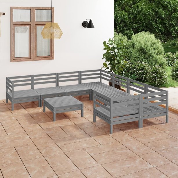 vidaXL 9 pcs conjunto lounge de jardim pinho maciço branco