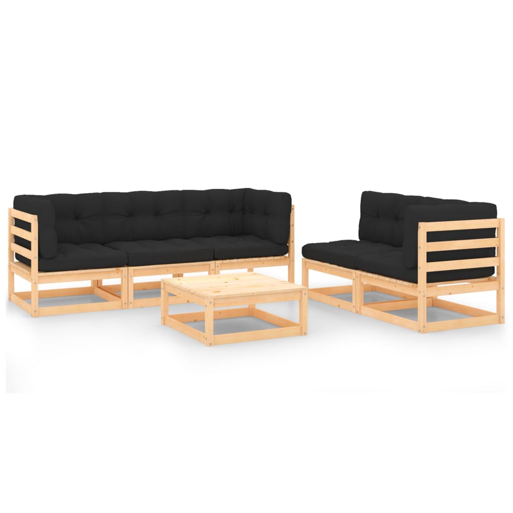 vidaXL 6 pcs conjunto lounge de jardim com almofadões pinho maciço