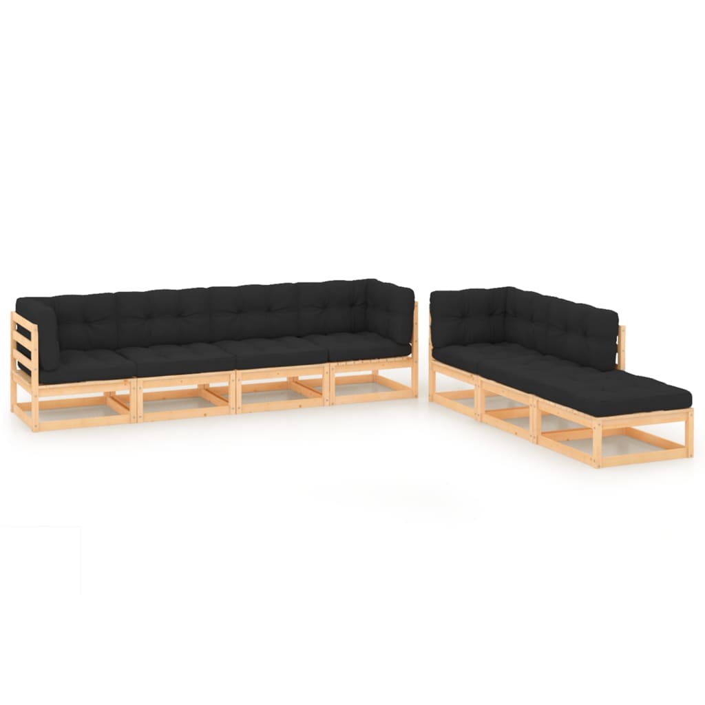 vidaXL 7 pcs conjunto lounge de jardim pinho maciço