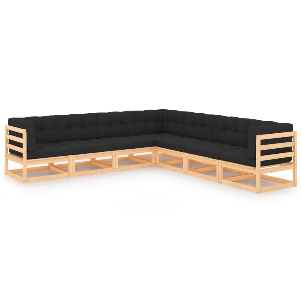 vidaXL 7 pcs conjunto lounge de jardim pinho sólido castanho mel