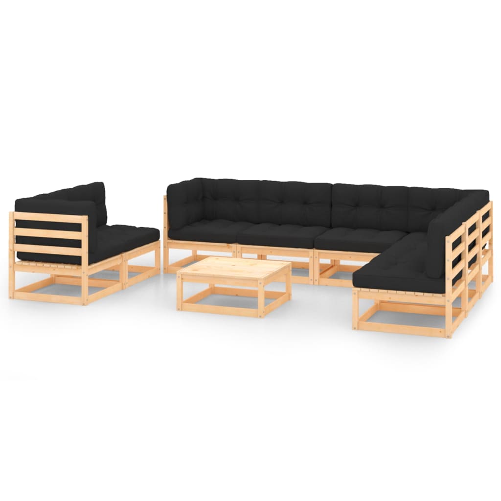 vidaXL 9 pcs conjunto lounge de jardim pinho maciço preto
