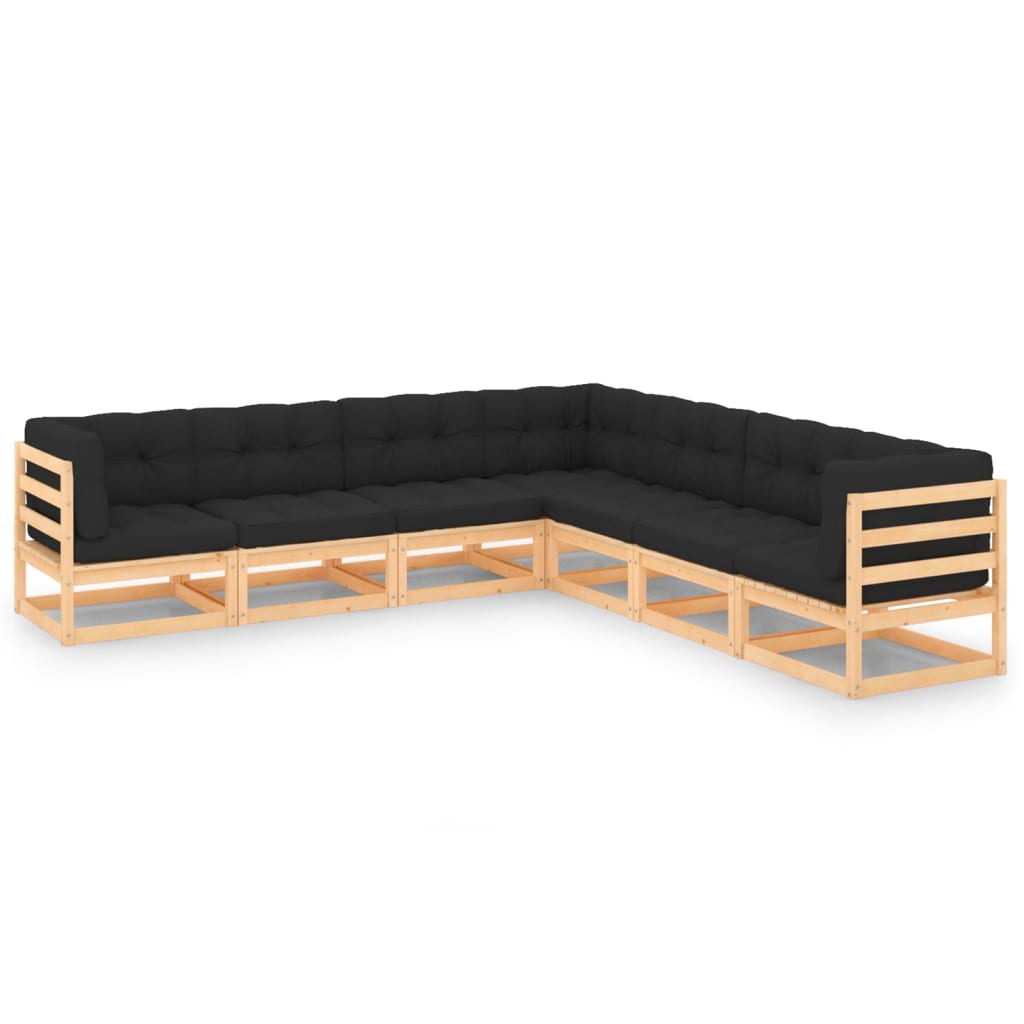 vidaXL 7 pcs conjunto lounge de jardim c/ almofadões pinho maciço