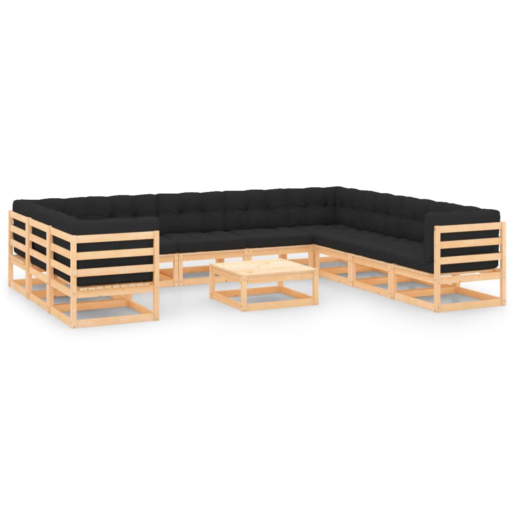 vidaXL 11 pcs conjunto lounge de jardim c/ almofadões pinho maciço