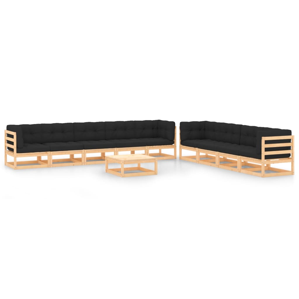 vidaXL 10 pcs conjunto lounge de jardim c/ almofadões pinho maciço