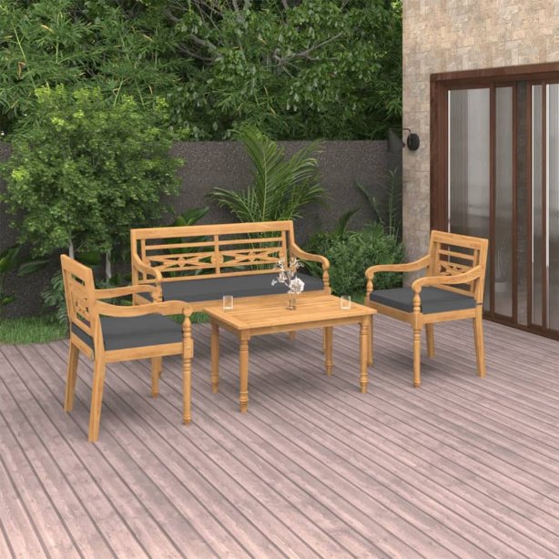 vidaXL 4 pcs conjunto lounge de jardim madeira de teca maciça