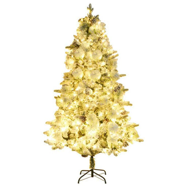 vidaXL Árvore de Natal pré-iluminada c/ flocos neve e pinhas PVC/PE