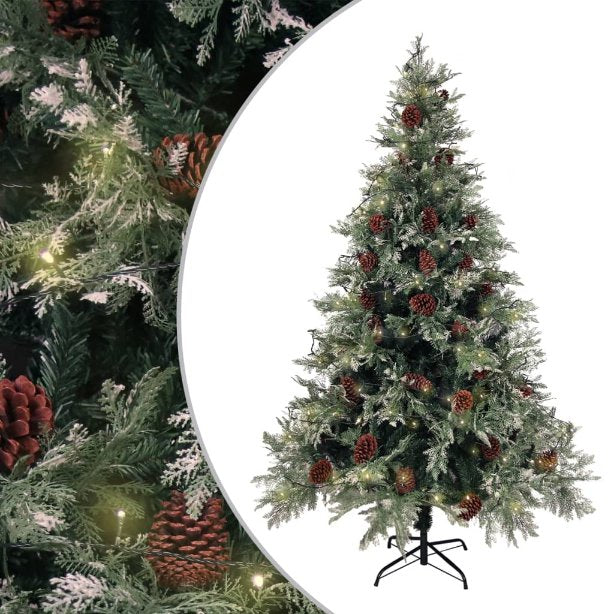vidaXL Árvore Natal pré-iluminada c/ pinhas 195 cm PVC/PE verde/branco