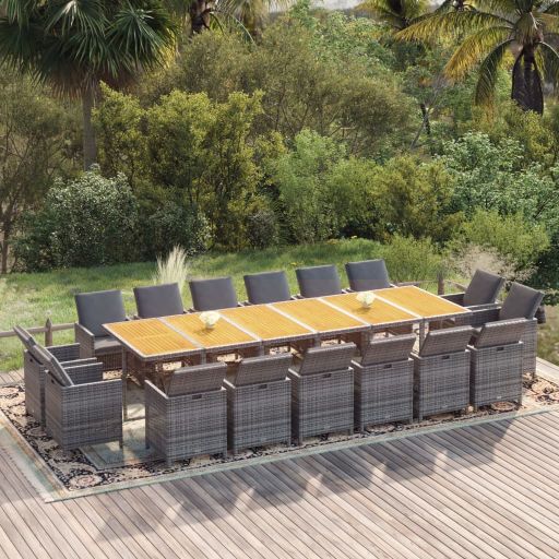 vidaXL 17 pcs conjunto jantar p/ jardim c/ almofadões vime PE preto