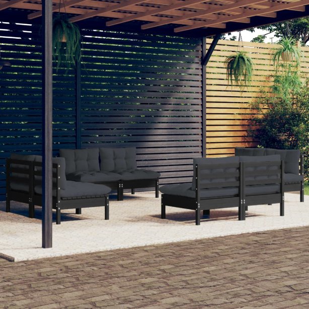 vidaXL 8 pcs conjunto lounge de jardim + almofadões cinza pinho