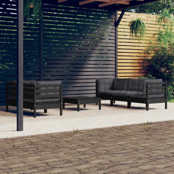 vidaXL 6 pcs conjunto lounge de jardim c/ almofadões cinzentos pinho