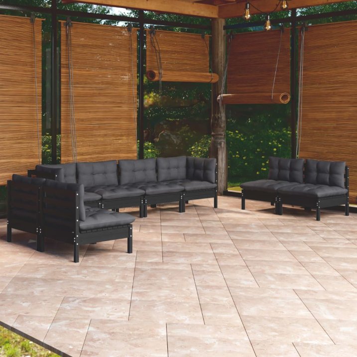 vidaXL 9 pcs conjunto lounge de jardim + almofadões cinza pinho maciço
