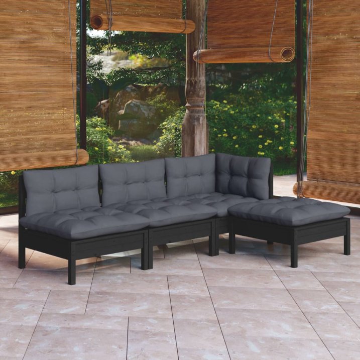 vidaXL 4 pcs conjunto lounge de jardim c/ almofadões cinza pinho