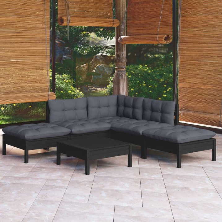vidaXL 6 pcs conjunto lounge de jardim c/ almofadões cinza pinho