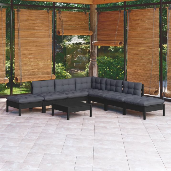 vidaXL 8 pcs conjunto lounge de jardim c/ almofadões cinza pinho