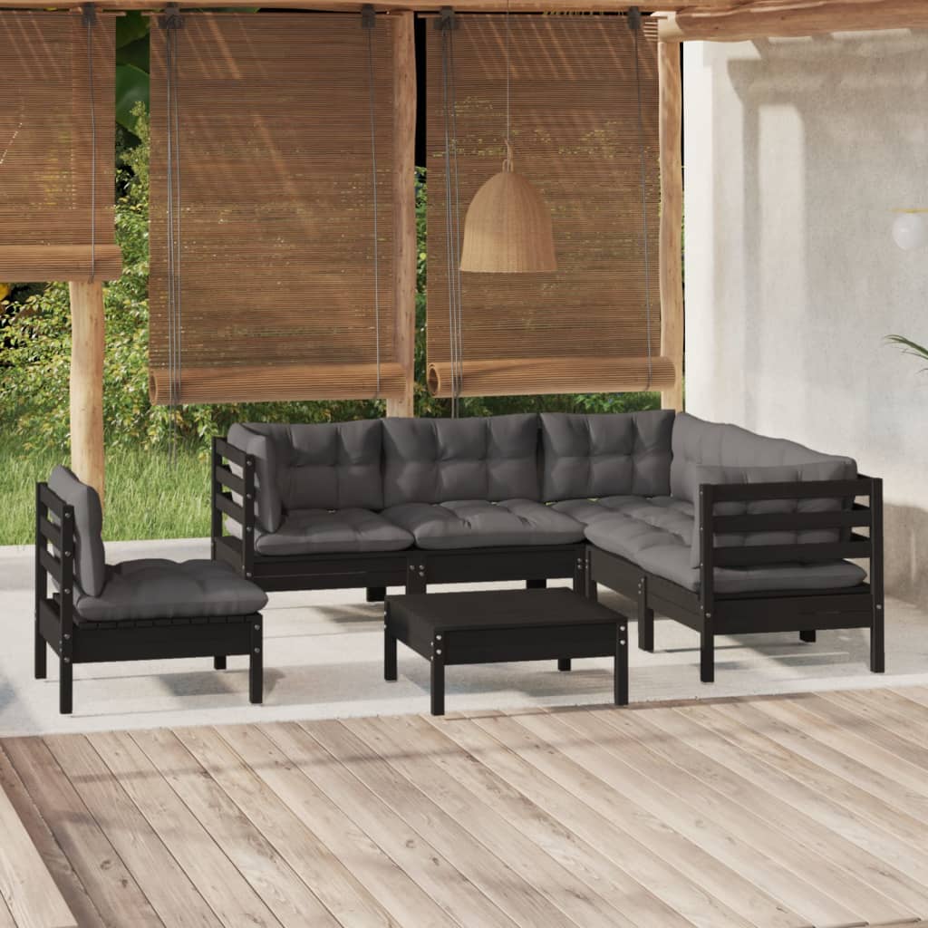 vidaXL 6 pcs conjunto lounge de jardim c/ almofadões cinza pinho
