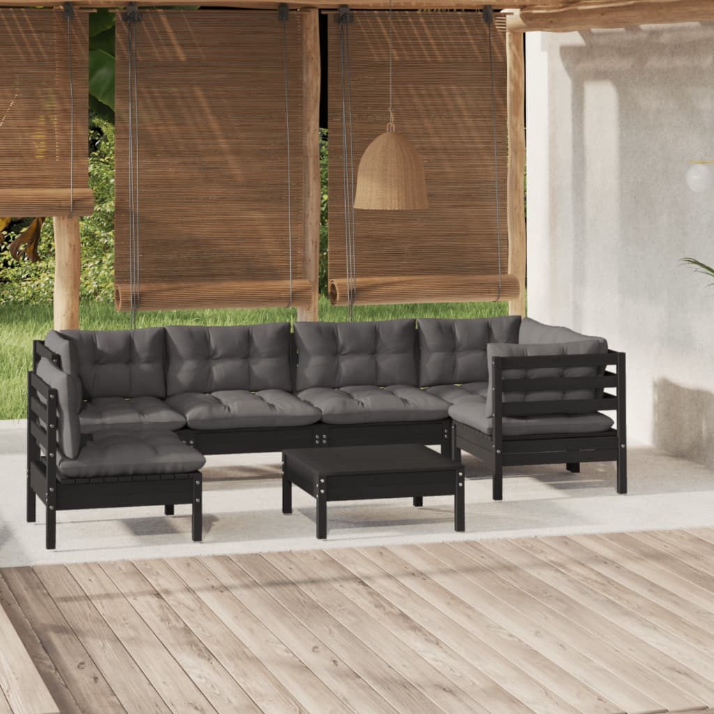 vidaXL 7 pcs conjunto lounge de jardim c/ almofadões cinza pinho