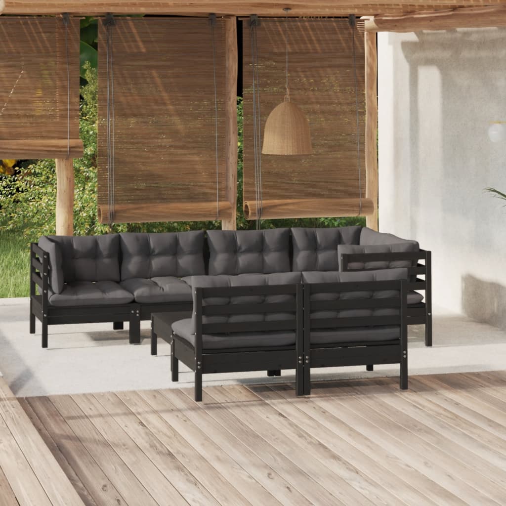 vidaXL 8 pcs conjunto lounge de jardim + almofadões cinza pinho maciço