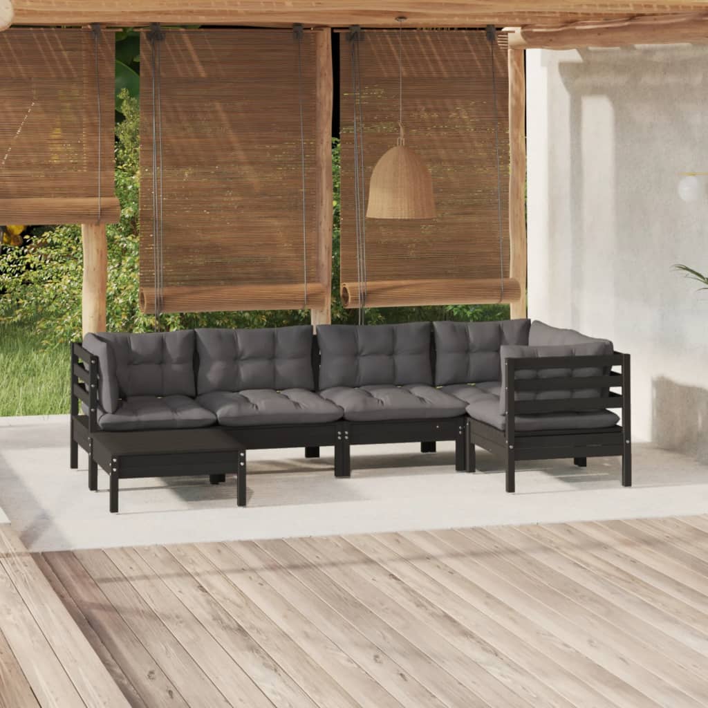 vidaXL 6 pcs conjunto lounge de jardim + almofadões cinza pinho maciço