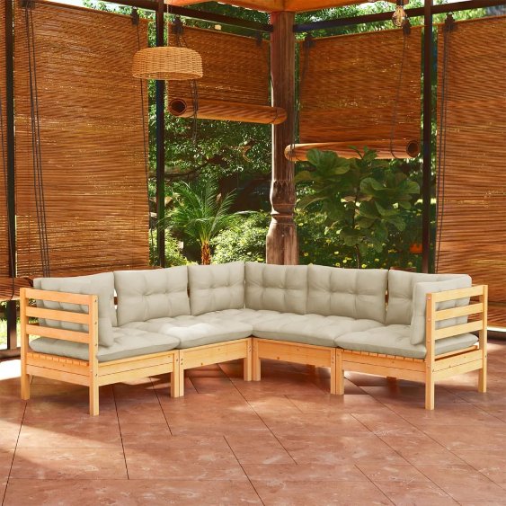 vidaXL 5 pcs conjunto lounge de jardim + almofadões cinza pinho maciço