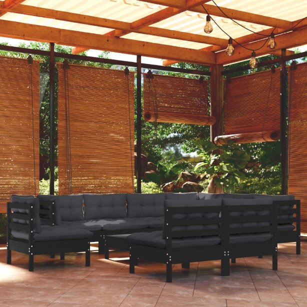 vidaXL 10pcs conjunto lounge de jardim + almofadões cinza pinho maciço