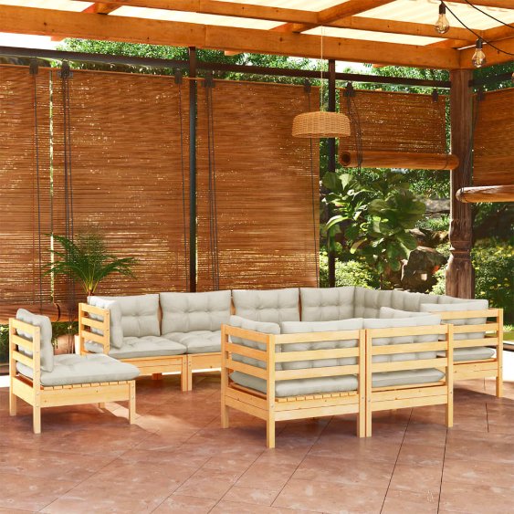 vidaXL 9 pcs conjunto lounge de jardim + almofadões cinza pinho maciço
