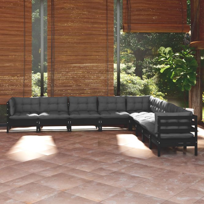 vidaXL 9 pcs conjunto lounge de jardim + almofadões cinza pinho maciço