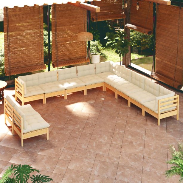 vidaXL 11pcs conjunto lounge de jardim + almofadões cinza pinho maciço