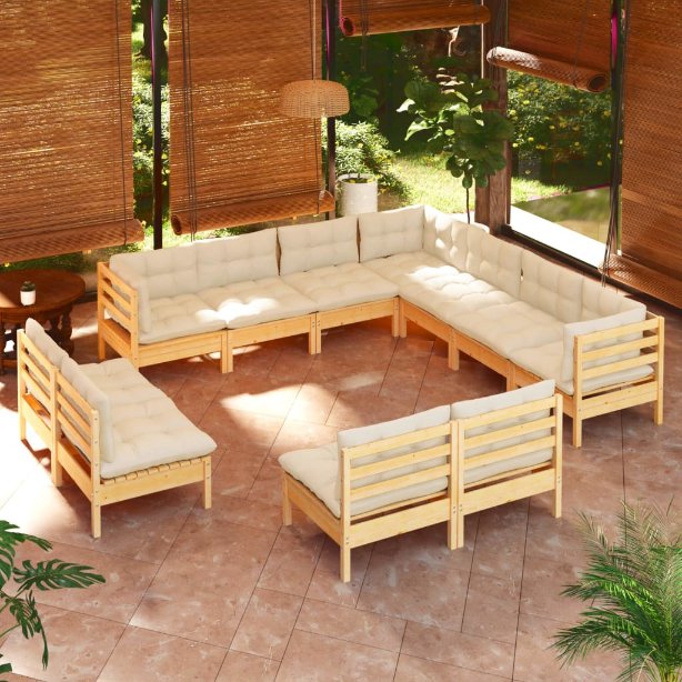 vidaXL 11pcs conjunto lounge de jardim + almofadões cinza pinho maciço