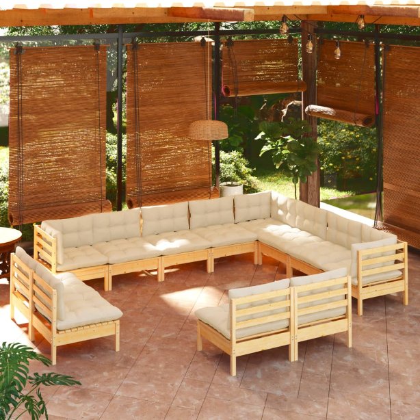vidaXL 12pcs conjunto lounge de jardim + almofadões cinza pinho maciço
