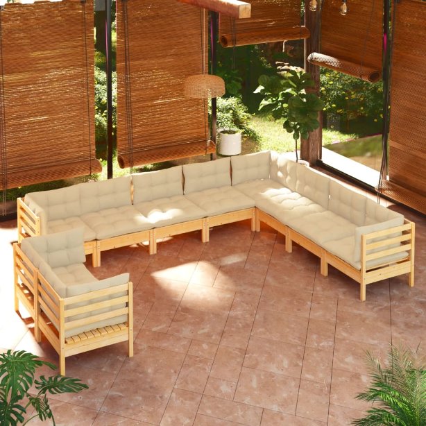 vidaXL 10pcs conjunto lounge de jardim + almofadões cinza pinho maciço
