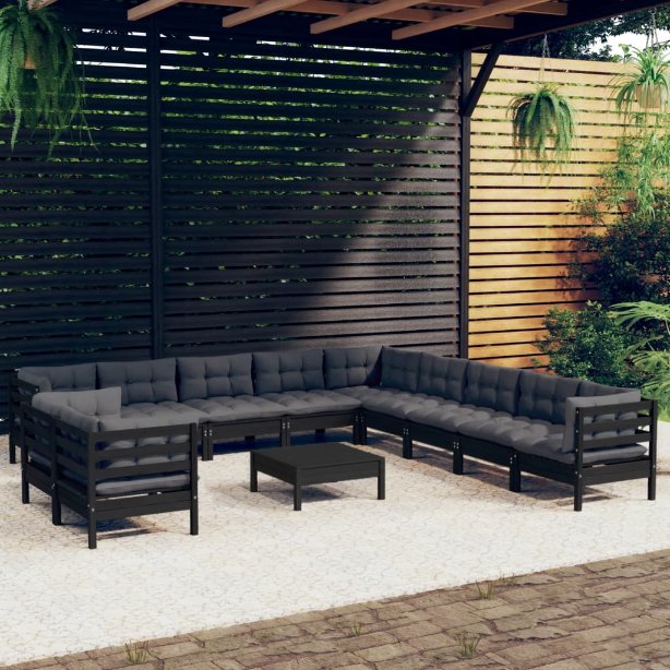 vidaXL 12pcs conjunto lounge de jardim + almofadões cinza pinho maciço