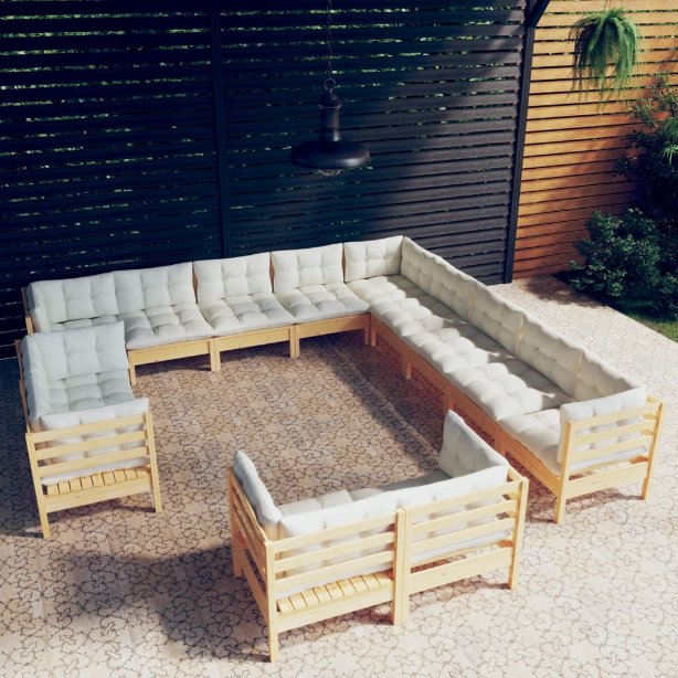 vidaXL 13pcs conjunto lounge de jardim + almofadões cinza pinho maciço