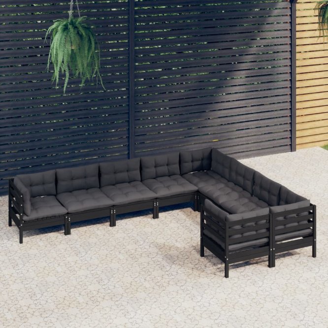 vidaXL 9 pcs conjunto lounge de jardim c/ almofadões cinzentos pinho