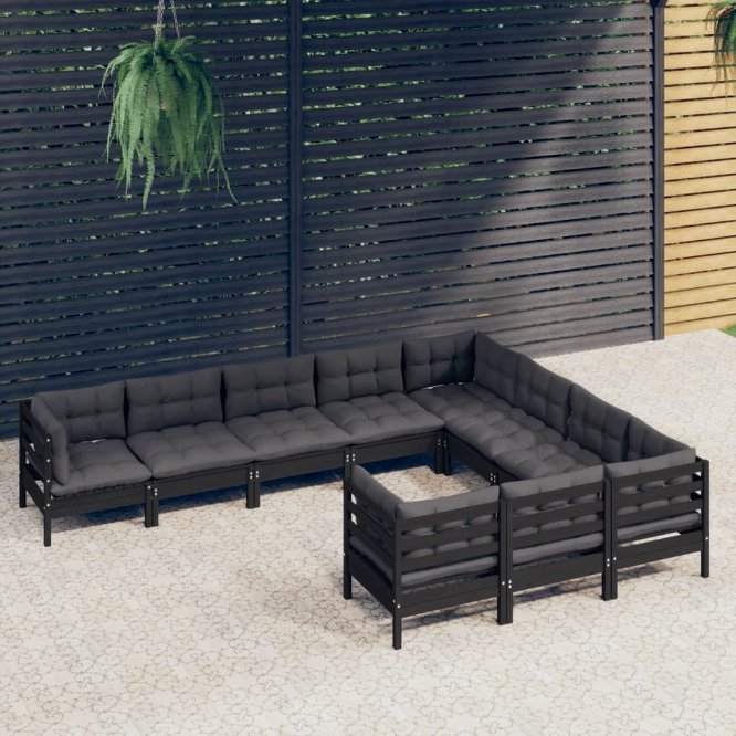 vidaXL 10 pcs conjunto lounge de jardim c/ almofadões cinza pinho