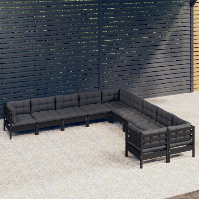 vidaXL 10 pcs conjunto lounge de jardim c/ almofadões cinza pinho