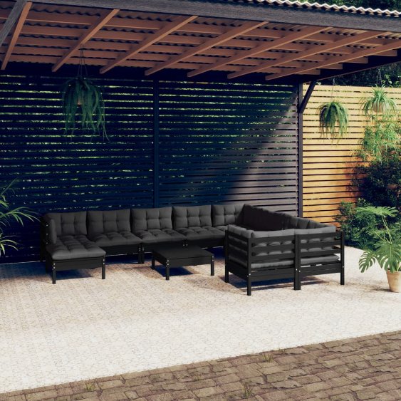 vidaXL 11 pcs conjunto lounge de jardim c/ almofadões cinza pinho